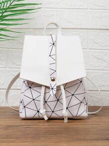 迷你幾何圖案抽繩翻蓋背包PU皮革時尚,完美辦公,旅行,女士變色和鐳射包 - 白色 - 查看 1