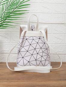 迷你幾何圖案抽繩翻蓋背包PU皮革時尚,完美辦公,旅行,女士變色和鐳射包 - 白色 - 查看 2