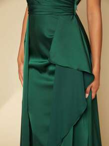 SHEIN Belle Off Shoulder Ruched Wrap Hem Dress - Dark Green - View 7