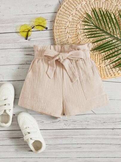 SHEIN 女孩紙袋腰附腰帶短褲