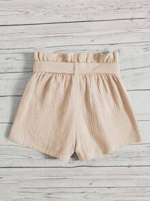 SHEIN 女孩紙袋腰附腰帶短褲 - 杏色 - 查看 2