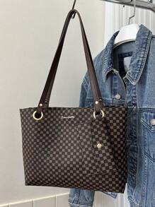 Bolsa Tote de Ombro com Bolsa de Moedas Padronagem Geométrica, Bolsa Feminina Elegante Estilo Dinheiro Antigo em