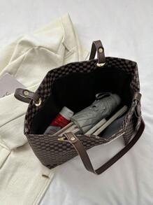 Bolsa Tote de Ombro com Bolsa de Moedas Padronagem Geométrica, Bolsa Feminina Elegante Estilo Dinheiro Antigo em