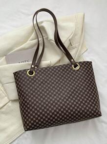 Bolsa Tote de Ombro com Bolsa de Moedas Padronagem Geométrica, Bolsa Feminina Elegante Estilo Dinheiro Antigo em