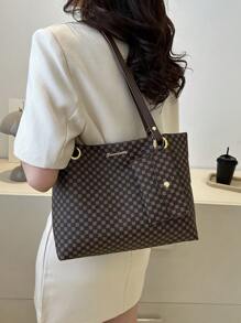 Bolsa Tote de Ombro com Bolsa de Moedas Padronagem Geométrica, Bolsa Feminina Elegante Estilo Dinheiro Antigo em