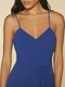 SHEIN Belle 素色褶邊緊身上衣吊帶裙伴娘禮服 - 藍色 - 查看 5