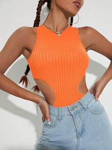 INAWLY Cut Out Waist Tank Top - Orange - View 1
