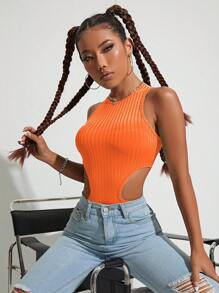 INAWLY Cut Out Waist Tank Top - Orange - View 4