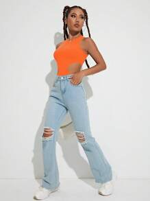 INAWLY Cut Out Waist Tank Top - Orange - View 5