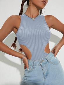 INAWLY Cut Out Waist Tank Top - Dusty Blue - View 1