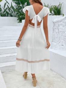 Breezaya Đầm Cắt ra Xù Buộc lại Khối Màu Giải trí - trắng - Xem 2