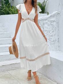 Breezaya Đầm Cắt ra Xù Buộc lại Khối Màu Giải trí - trắng - Xem 1