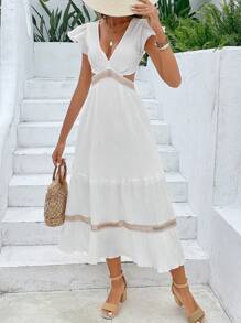 Breezaya Đầm Cắt ra Xù Buộc lại Khối Màu Giải trí - trắng - Xem 6