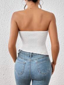 SHEIN Privé Solid Asymmetrical Hem Tube Top - White - View 2