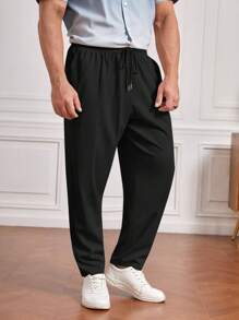 EASEVO Men Plus Solid Slant Pocket Pants, For Fall