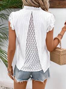 SHEIN Frenchy Contrast Lace Mock Neck Butterfly Sleeve Blouse - White - View 1