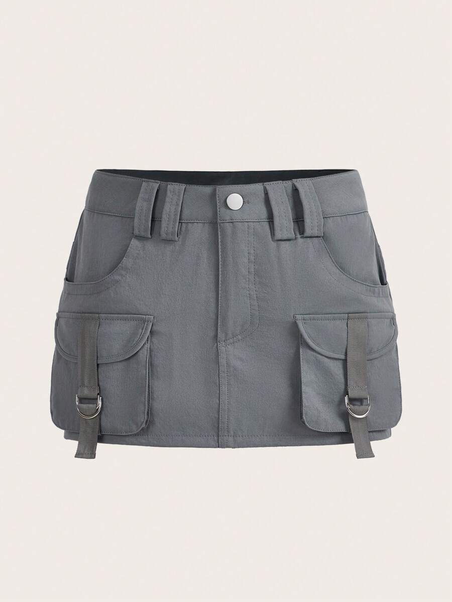 SHEIN ICON 戶外運動風翻蓋口袋帶扣細節工裝裙