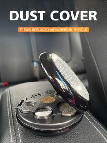 1pc Rhinestone Decor Dustproof ABS Car Coin Storage Box - Black - View 2