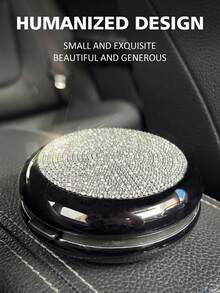 1pc Rhinestone Decor Dustproof ABS Car Coin Storage Box - Black - View 3