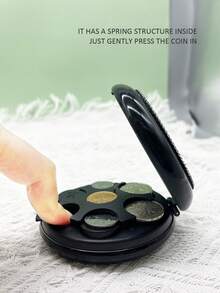 1pc Rhinestone Decor Dustproof ABS Car Coin Storage Box - Black - View 4