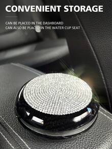 1pc Rhinestone Decor Dustproof ABS Car Coin Storage Box - Black - View 5