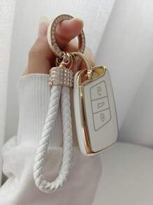 1 pieza Funda de llave de coche con diseño de diamante de imitación TPU con acollador compatible con Volkswagen - Multicolor - Ver 3