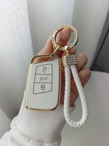 1 pieza Funda de llave de coche con diseño de diamante de imitación TPU con acollador compatible con Volkswagen - Multicolor - Ver 5