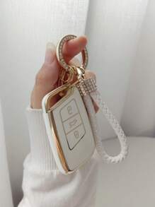 1 pieza Funda de llave de coche con diseño de diamante de imitación TPU con acollador compatible con Volkswagen - Multicolor - Ver 6