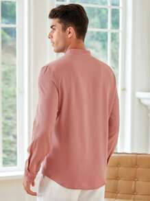 GENTILAND 秋季男士休闲纯色缺口领衬衫 - 粉色 - 查看 2