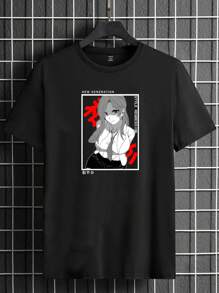 Manfinity RebelGame 男士棉日本字母和數字圖案T恤 - 黑色 - 查看 1