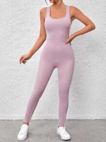 SHEIN Twist Backless Sports Jumpsuit - Lilac Purple - View 2