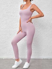 SHEIN Twist Backless Sports Jumpsuit - Lilac Purple - View 3