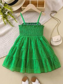SHEIN Toddler Girls Ruffle Hem Cami Dress - Green - View 2