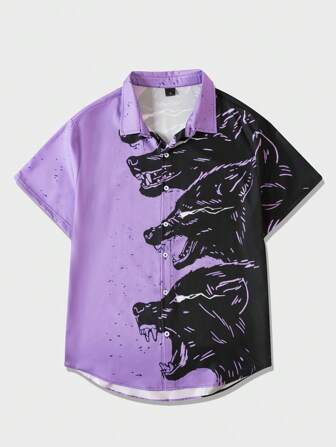 Anime Männer Shirt mit Tier Muster,