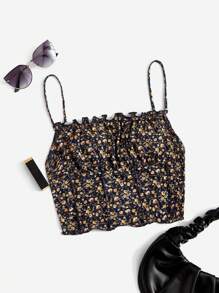 Soleia Ruched Bust Lettuce Trim Ditsy Floral Cami Top - Multicolor - View 1