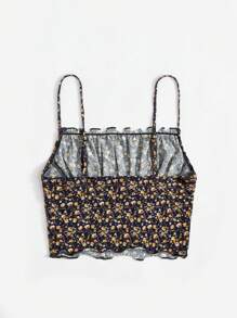 Soleia Ruched Bust Lettuce Trim Ditsy Floral Cami Top - Multicolor - View 2