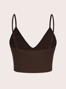 SHEIN ICON Áo hai dây mép màu trơn Giải trí - Cà phê nâu - Xem 2