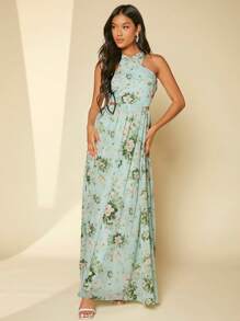 SHEIN Belle 花卉印花挂脖连衣裙 - 彩色 - 查看 3