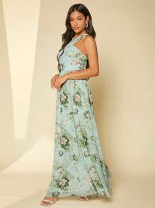 SHEIN Belle 花卉印花挂脖连衣裙 - 彩色 - 查看 4