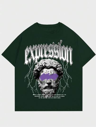 تي شيرت بجرافيك شعار وشكل للشباب