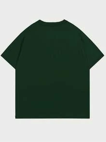 ROMWE MEN Hombres Camiseta con estampado de slogan y figura - Verde Oscuro - Ver 2