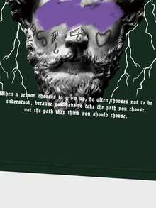 ROMWE MEN Hombres Camiseta con estampado de slogan y figura - Verde Oscuro - Ver 6