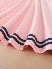 Đầm Gái Nơ Bướm Tương phản ren Đắp vá Hoạt hình Sọc Dễ thương - Hồng - Xem 5