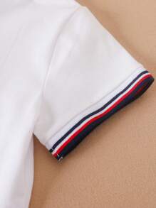 女孩字母刺繡條紋飾邊Polo領百褶下擺連衣裙 - 白色 - 查看 4