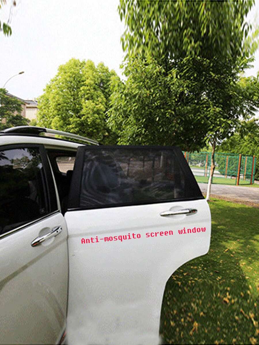 2 piezas Cortina antimosquitos aislamiento térmico poliéster de coche puerta trasera ventana de malla - Negro - Ver 1