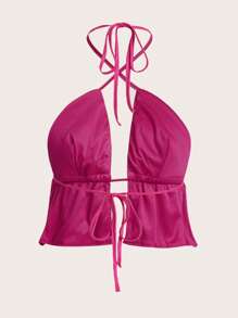 SHEIN ICON Tie Backless Sequin Halter Top - Hot Pink - View 6