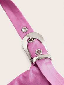 SHEIN X Doris Jocelyn SHEIN ICON Draped Collar Backless Bandana Hem Crop Halter Top - Hot Pink - View 4