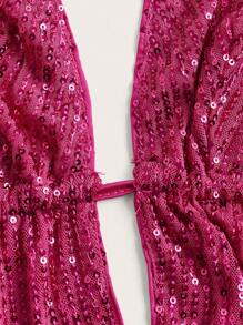 SHEIN ICON Tie Backless Sequin Halter Top - Hot Pink - View 8