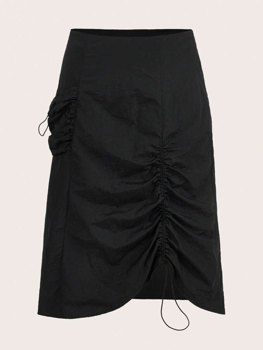 SHEIN ICON Hơn Váy nhảy dù Gorpcore Dây rút Viền mặt trước - màu đen - Xem 1