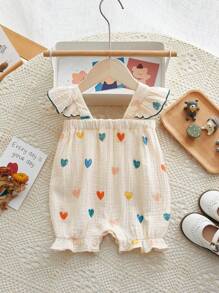 Peninsula Baby 女嬰印花無袖連體衣，帶褶邊，休閒風格 - 杏色 - 查看 1